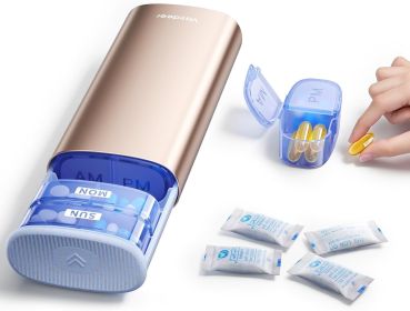 Large Weekly Pill Organizer 2 Times a Day,Metal 7 Day Travel Pill Box with Double Protection,AM PM Pill Case for for Medication, Vitamins, Fish O