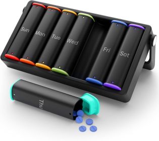 Weekly Pill Organizer 2 Times a Day, KOVIUU Large Travel Pill Box 7 Day, Am Pm Twice Daily Pill Case with Rotatable Handle